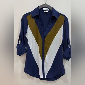 Express Portofino Shirt Womens Size XXS Blue Button Front Long Roll Tab …